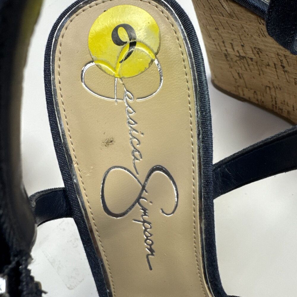 Jessica Simpson  Denim & Cork Wedge Sandals Blue Size 9 Strappy Cork. - Picture 8 of 9